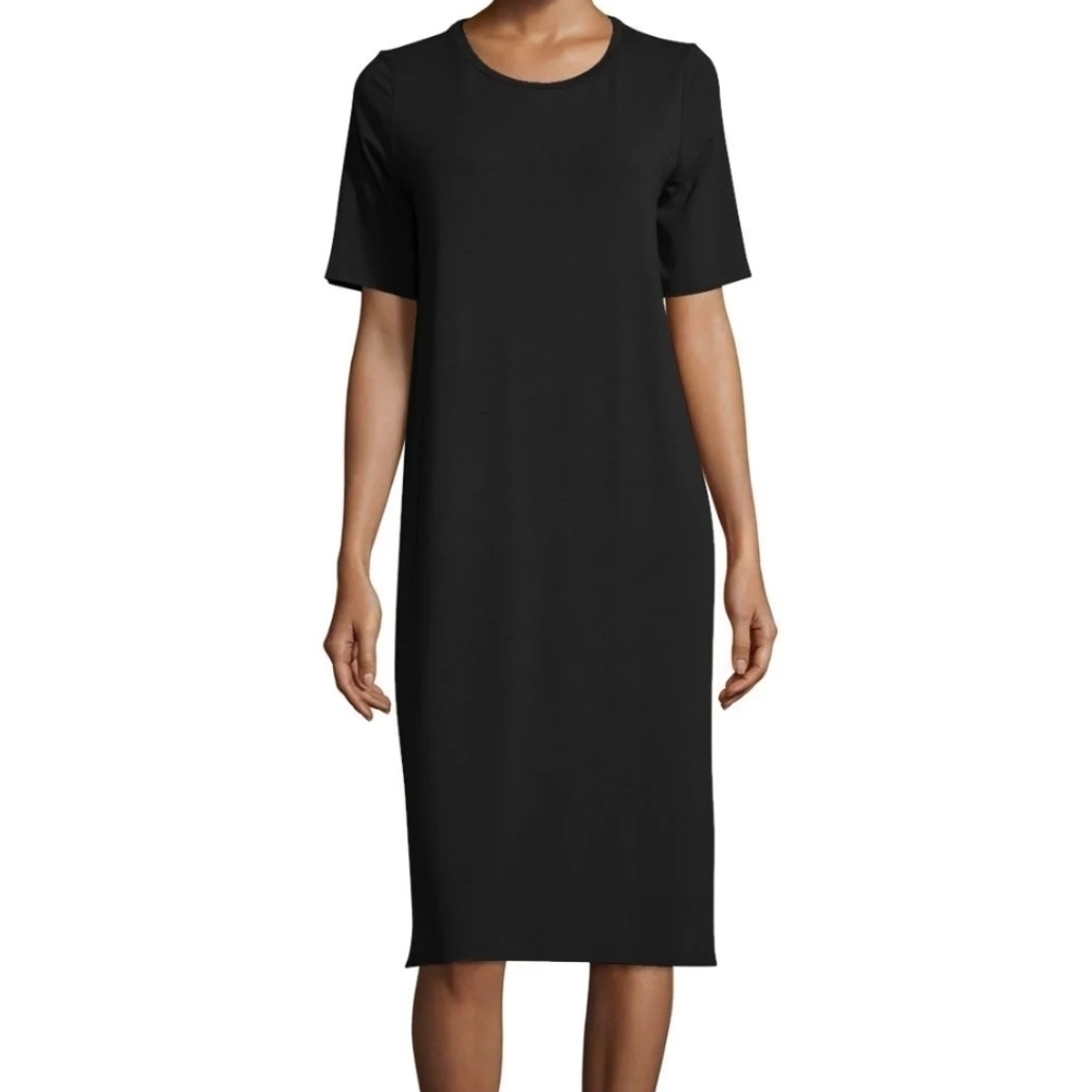 3 X 25 NEIMAN Marcus short Sleeve Sweater Dress Black Size Large